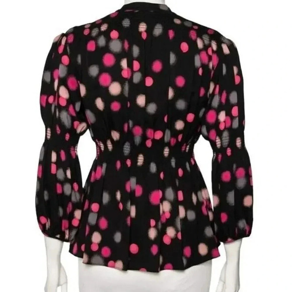 Like-New Diane von Furstenberg Black Polka Doted Silk Zazu V Neck Blouse Size 4 - Picture 3 of 10